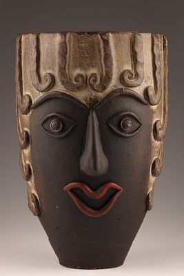 Vintage Mid-Century Mexican Terracotta Figural Face Planter Pot. 11 inches H x 7 inches W.