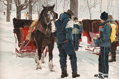 Paul Rupert (Canadian, b. 1945) Winter Sleigh Ride, Mount Royal, 1984. Vibrant winter street 