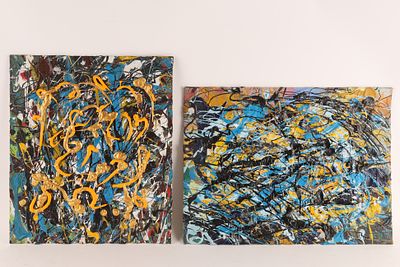 Pair of William Rusedski (Canadian, b. 1947) Abstract Acrylic on Canvas Boards. William Rusedski 