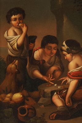 Antique Copy of Beggar Boys Playing Dice by Bartolome Esteban Murillo. Antique Copy of Beggar 