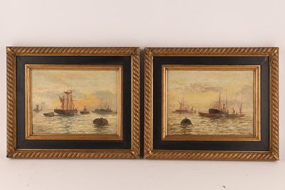 Pair of Edward Fletcher (British, 1857 - 1945) English Harbour Scenes. Pair of Edward Henry 