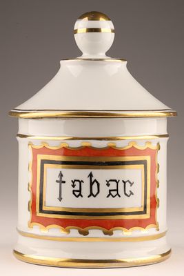 Antique French Apothecary Tobacco Porcelain Canister. Antique French Hand Painted Apothecary 