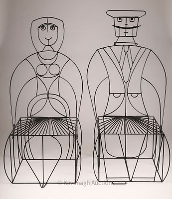 Pair John Risley (USA 1919-2002) Figural Chairs. Pair of Iconic John Risley Wrought Iron 