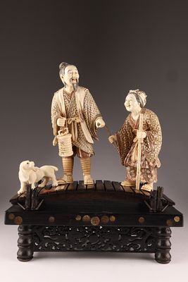 Large Figural Japanese Okimono Grouping. 13 x 11 x 5 inches. THIS LOT CANNOT BE EXPORTED FROM 