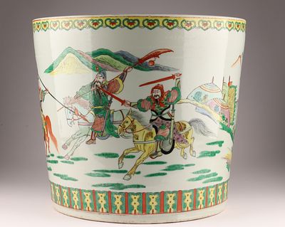 Large Antique Chinese Famille Vert Jardiniere Cache Pot. 12.5 inches tall x 14 inches wide