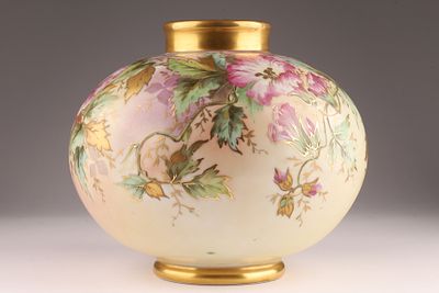 Antique French Porcelain Limoges Pillow Vase Signed decorated with floral sprays, measuring 8 