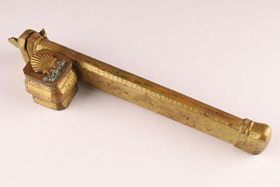Antique Ottoman Bronze Middle Eastern Travelling Ink Well Pen Case. Measuring 9.5 inches L x 2.25 W.
