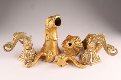 Phylrich Gold Plated Bathroom Dolphin Faucet Set, 9 pieces. Two sets of faucets and one tub 