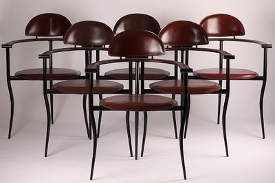 A set of six Post Modernist Marilyn Stiletto dining chairs by Arrben Italy. A set of 1980s 