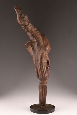 African Hand Carved Hardwood Biomorphic Ritual Figural Sculpture. Measuring 17.5 inches H.