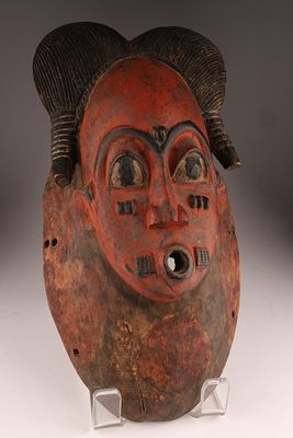 African Ivory Coast Polychrome Guro Mask measuring 16 inches H x 7 W,
