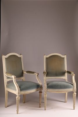 Pair of Louis VXI Style Blue Velvet Upholstered Armchairs. Pair of Louis VXI Style Pale Blue 