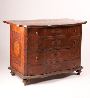 Antique South German Baroque Style Marquetry Chest of Drawers. Antique South German Baroque 