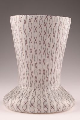 MID-CENTURY VENINI Murano Latticino Glass Vase, White Honeycomb. Produced in the 1950s, this 