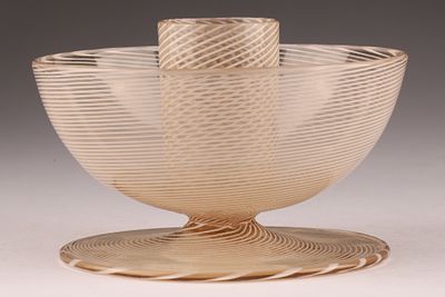 VENINI Murano Mezza Filigrana Candlestick. This Venini candlestick is crafted using the mezza 