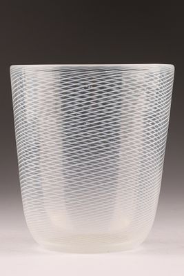 VENINI Murano Mezza Filigrana Glass Tumbler/Vase. This Venini tumbler showcases the mezza 
