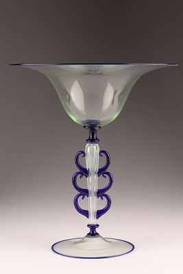 RARE VENETIAN UMBERTO BELLOTTO Art Glass Tazza, Blue Heart Decor. This tazza, designed by 