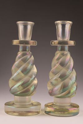 BAROVIER 1930s Iridati Glass Candlesticks, Twisted Set. These Barovier candlesticks date to the 