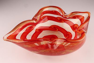 BAROVIER & TOSO Unique Pezzi Unici Heart Bowl, Red Swirl. This Barovier &amp; Toso bowl is a 