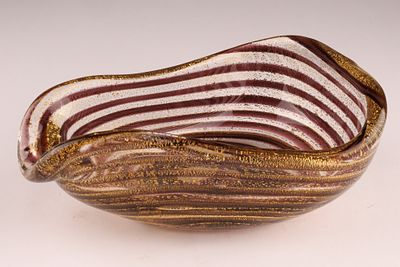 BAROVIER & TOSO Murano Zebrati Striped Glass Bowl, 1950s. This Barovier &amp; Toso zebrati bowl 