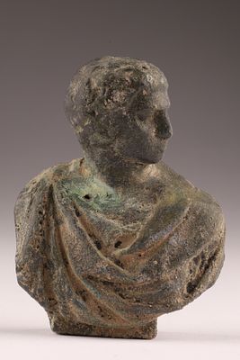 Roman Draped Bust of Brutus, Early Imperial Period style. A small cast bust of a draped male 