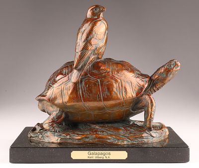 Kent Ullberg Galapagos Tortoise and Hawk Bronze Sculpture . Tortoise and Hawk Bronze Sculpture 