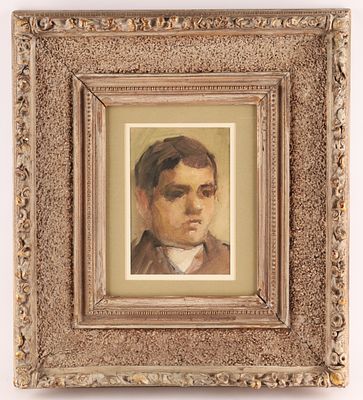 Early 20th Century Watercolor Portrait of a Young Boy, Framed. A small watercolor portrait 