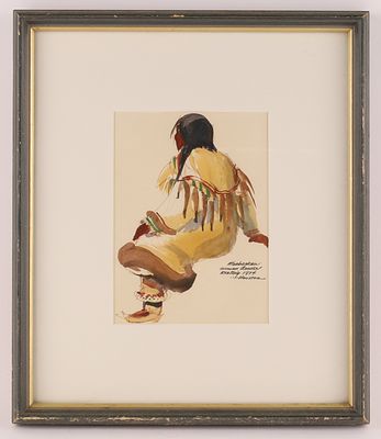 James Archibald Houston (1921-2005) Watercolour Painting Athabaskan Woman Dancer Resting 1974. Ja 