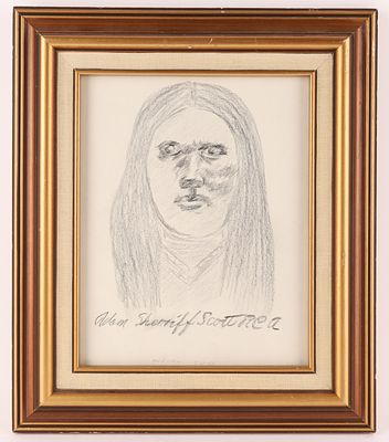 Adam Sherriff Scott R.C.A., Indian Chief, Signed Graphite Portrait. A sensitive signed graphite 