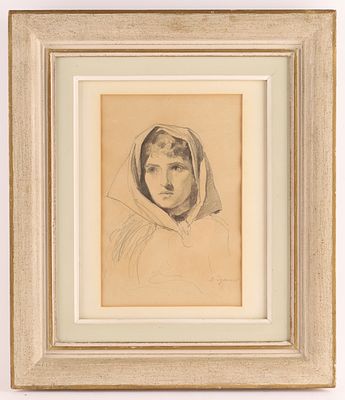 Edmond Dyonnet (France/Canada, 1859-1954), Pencil on Paper, Portrait of a Lady. 
A notable 