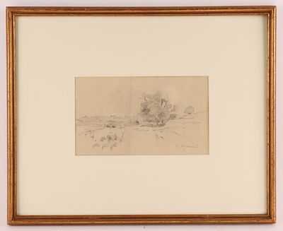 Edmond Dyonnet (France/Canada, 1859-1954), Pencil on Paper, Country Landscape. Edmond Dyonnet 