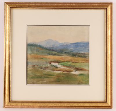 Rodolphe Duguay (Canadian, 1891-1973) Watercolour Country Landscape with mountains in the 