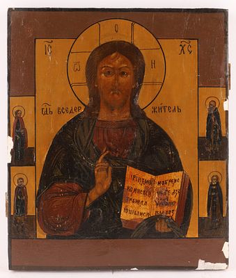 Antique Russian School Icon of Christ Pantocrator. Russian School, antique Icon of Christ 