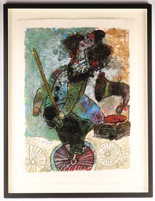 Theo Tobiasse (French, 1927 - 2012) Serigraph The man with the phonograph. Theo Tobiasse (French 