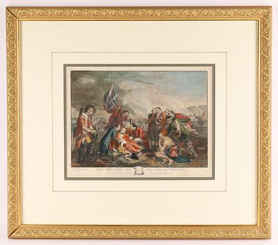 Hand-Coloured Engraving, The Death of General Wolfe, After Benjamin West, 18thc. Hand-coloured 