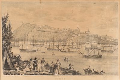 19th C Quebec Lithograph, Quebec with The Arrival of H.M.S. Hastings after Digby Morton. 19th C 