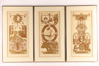 Set of 3 1977 Yves Paquin Tarot Ideographique Du Kebek Serigraphies. Signed lower right 