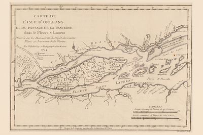 Nicolas Bellin Copper Engraving 1744, Quebec Map, Carte de L'Isle D'Orleans. Framed antique map 