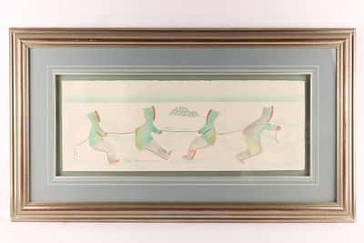 Gyta Eeseemailie (Inuit, 2000), Children Playing Tug of War, signed lithograph. Gyta Eeseemailie 