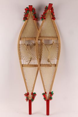 Vintage 1960s Pair Native Cree Indian Pom Pom Snowshoes. Vintage 1960s Pair Native Indian Cree 