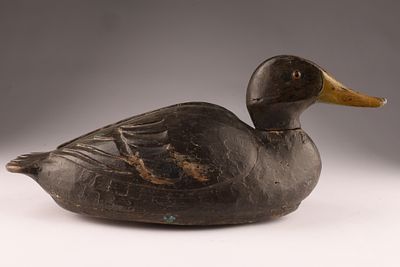 Hollow Black Duck Decoy by Buck Crawford, Ontario, Canada. Stamped and carved feathers and 