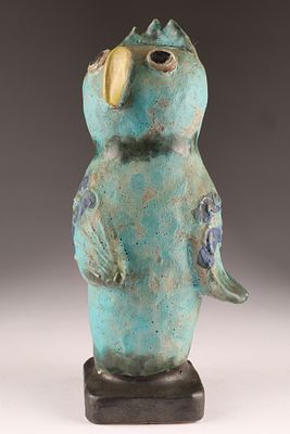 MCM Canadian Studio Pottery Blue Glazed Owl Bird Signed TK Thomas Tommy Kakinuma. Mid Century 