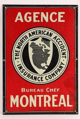 Vintage North American Accident Insurance Company Montreal Metal Advertising Sign. Original 