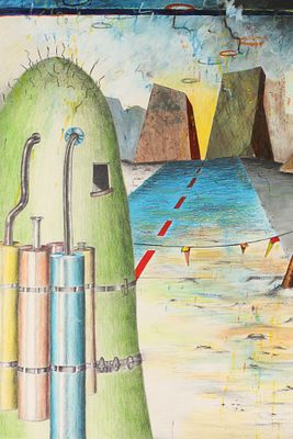 Mary O'Brien (Canadian, 20th-21st C) Mixed Media on Paper, Abstract Landscape titled Survival 