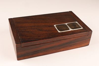 Mid Century Rosenthal Bjorn Wiinblad Ceramic Tile and Wooden Box. Mid Century Danish Wood Box 