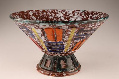 Mid Century Modern Italian Pottery Bowl with Geometric Design Attrib Fratelli Fanciullacci. Mid-C 