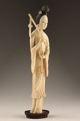 Antique Chinese Carved Figurine of a Woman with Musical Instrument. 19th C. Chinese carved 