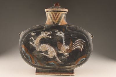 Han Dynasty Style Chinese Ceramic Vase After the Antique. A replica Chinese ceramic painted vase 