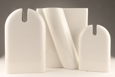 A Trio of Postmodern ceramic vases designed by Pino Spagnolo for Sicart Italy. 
Designer: Pino 