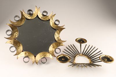 Lot of Mixed Metal Brutalist Mid Century Items. A Small Mid Century Brutalist Gilded Mixed-Metal 
